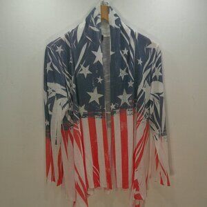 Jostar Patriotic American Print Embellished Stars Stretch Comfort Cardigan SZ L
